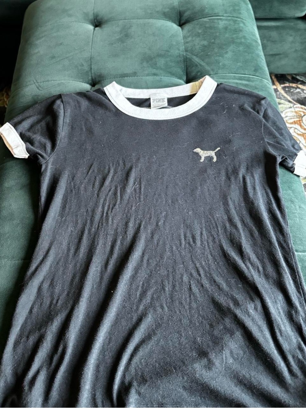 PINK Black Ringer Tee with Silver Sequin Back